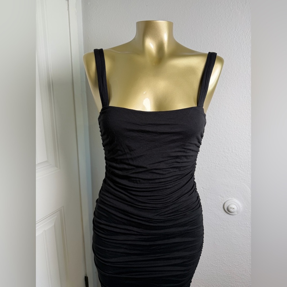 GOOD AMERICAN Black Squareneck Ruched Sleeveless Bodycon Maxi Dress 2 - Picture 3 of 9